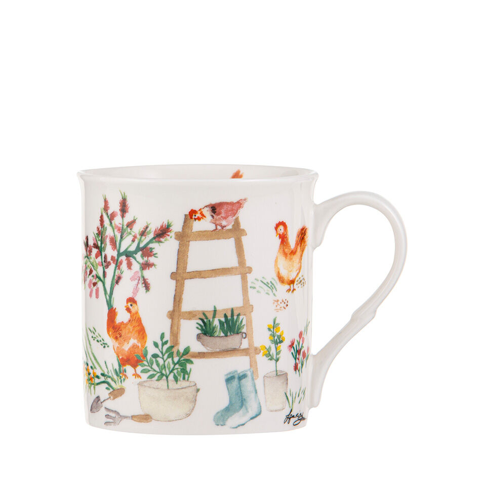 GARDEN HENS GUM BOOTS/LADDER MUG