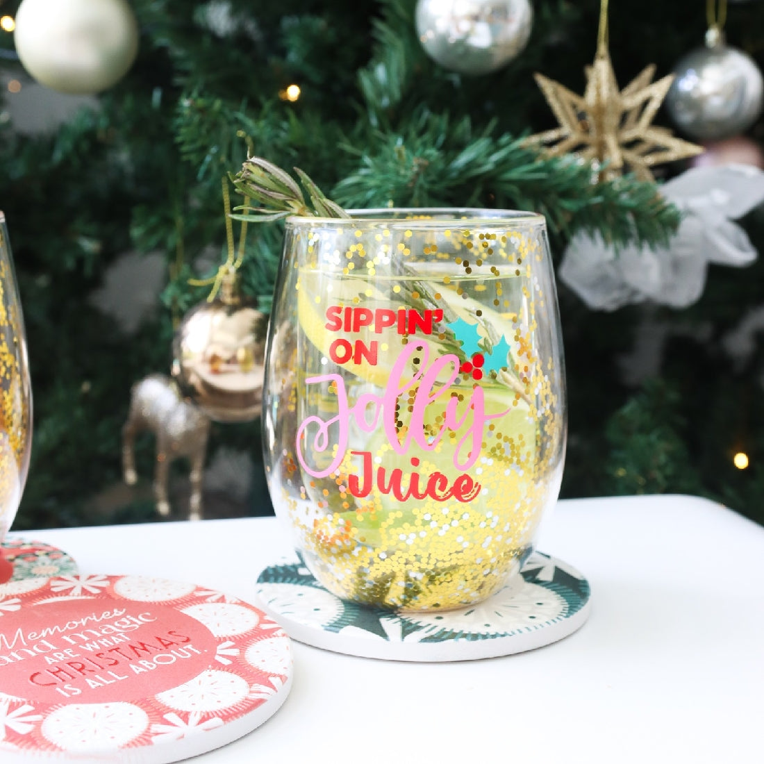 CHRISTMAS JOLLY STEMLESS GLASS