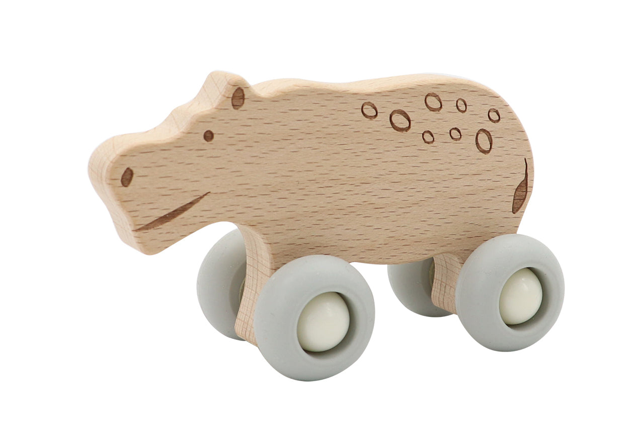 WILDLIFE WOODEN ANIMAL WITH SILICONE WHEELS